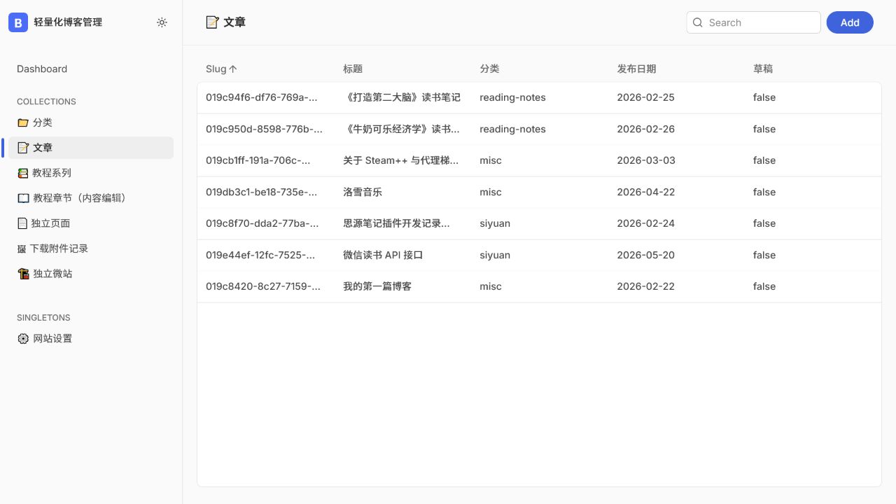本地 Keystatic 文章管理界面