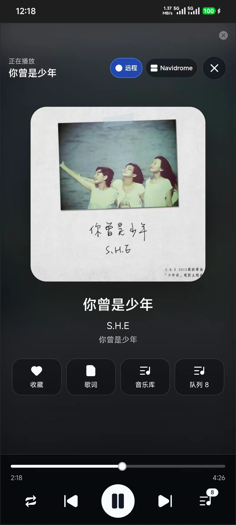 手机端 NAS 音乐播放器正在播放页面